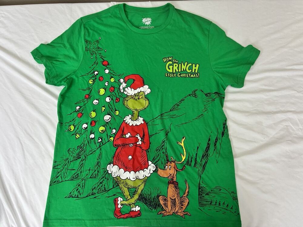 Dr Seuss Size L Graphic Holiday T-Shirt How The Grinch Stole Christmas Green